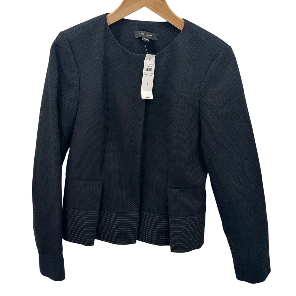 ANN TAYLOR NWT Black Peplum Full Zip Blazer // 4